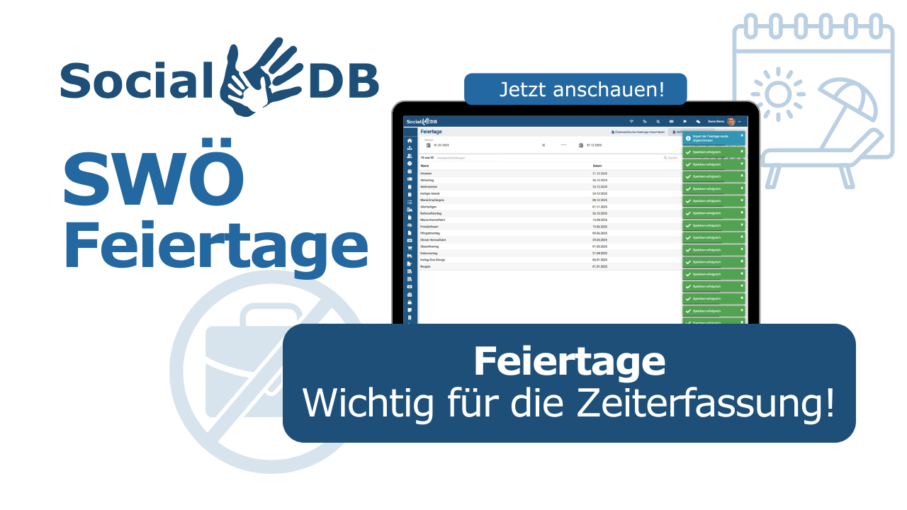 SocialDB public holiday overview with SWÖ-relevant public holidays for automated time recording SocialDB public holiday overview with SWÖ-relevant public holidays for automated time recording